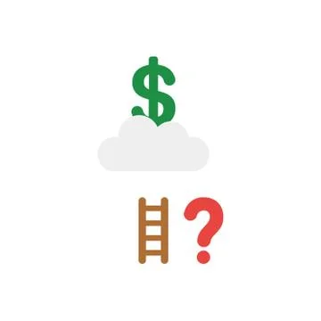 Flat design vector concept of reach to dollar on cloud with short ladder and  Stock Illustration