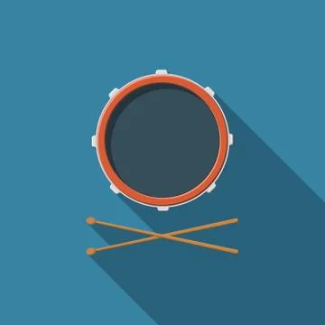Flat design vector drum and drum sticks icon with long shadow Illustrazione stock