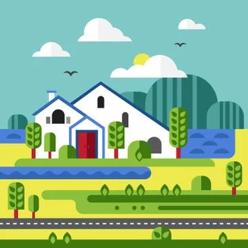 Flat Design Vector of Farm Landscape イラスト素材