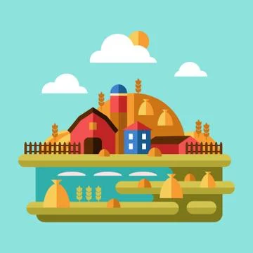 Flat Design Vector of Farm Landscape イラスト素材
