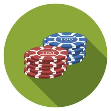 Flat design vector gambling chips icon with long shadow, isolated Illustrazione stock