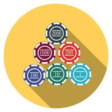 Flat design vector gambling chips icon with long shadow, isolated Illustrazione stock