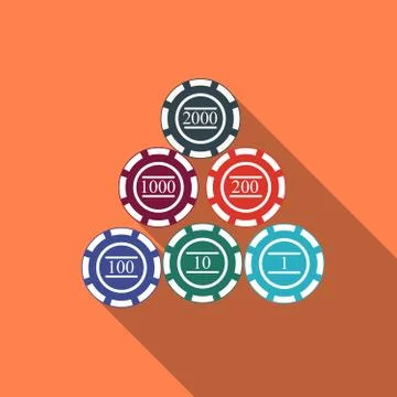 Flat design vector gambling chips icon with long shadow Stock Illustration