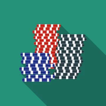 Flat design vector gambling chips icon with long shadow Illustrazione stock