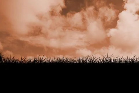 Flat design vector grass blades are standing silhouetted on horizon, filling Stock Illustration
