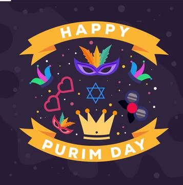 Flat design vector happy purim day Stock Illustration