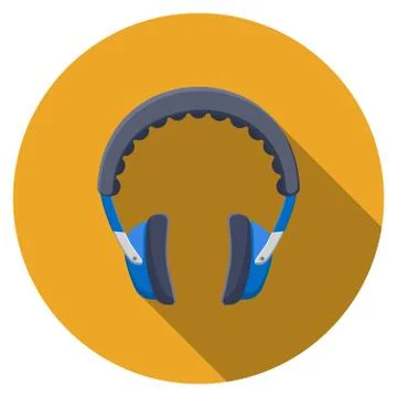Flat design vector headphones icon with long shadow, isolated Stock Illustration