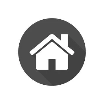 Flat Design Vector Home Icon, Gray and White Shape Circle Button. House Symbo Stock Illustration
