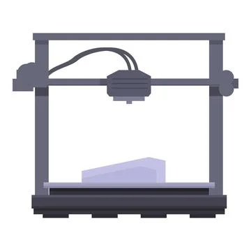 Flat design vector icon of a 3d printer with filament and a printed object Stockillustratie
