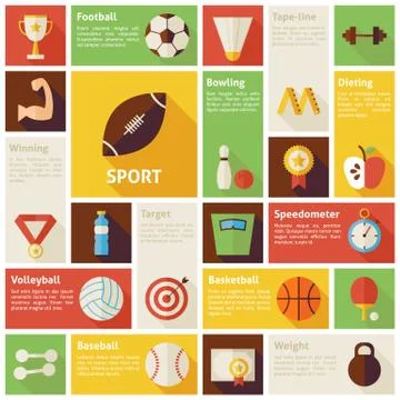 Flat Design Vector Icons Infographic Sport Recreation Competition Concept Illustrazione stock