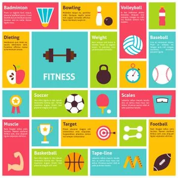 Flat Design Vector Icons Infographic Sport Recreation Fitness Concept Illustrazione stock