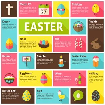 Flat Design Vector Icons Infographic Easter Concept 库存插图