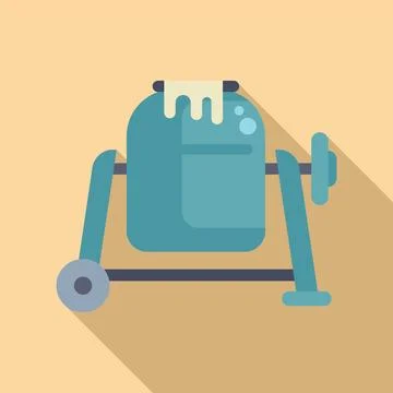 Flat design vector illustration of a blue cartoon cement mixer with a playful Stock Illustration