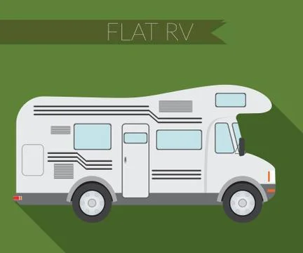 Flat design vector illustration city Transportation, RV for travel and campin Stock Illustration