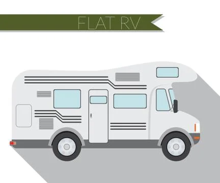 Flat design vector illustration city Transportation, RV for travel and campin Stock Illustration