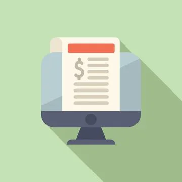 Flat design vector illustration of a computer displaying an invoice screen Illustrazione stock