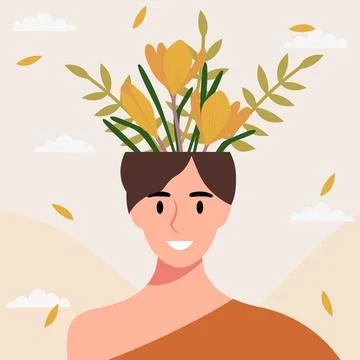 Flat design vector illustration concept of woman with flowers in her head. Stock Illustration