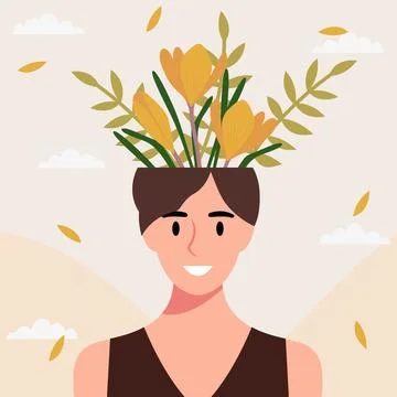 Flat design vector illustration concept of woman with flowers in her head. Stockillustratie