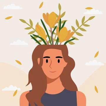 Flat design vector illustration concept of woman with flowers in her head. Stock Illustration