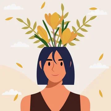 Flat design vector illustration concept of woman with flowers in her head. Stock Illustration