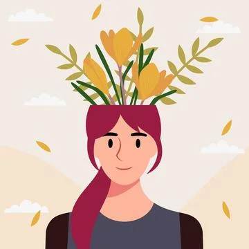 Flat design vector illustration concept of woman with flowers in her head. Stock Illustration