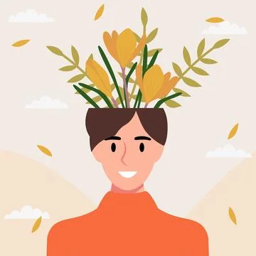 Flat design vector illustration concept of woman with flowers in her head. Stockillustratie