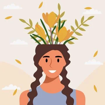 Flat design vector illustration concept of woman with flowers in her head. Ilustración de archivo