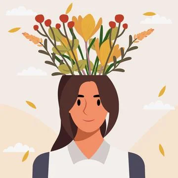 Flat design vector illustration concept of woman with flowers in her head. Stockillustratie