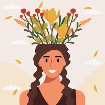 Flat design vector illustration concept of woman with flowers in her head. Stock Illustration