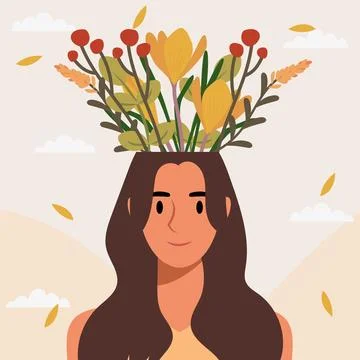 Flat design vector illustration concept of woman with flowers in her head. Stock Illustration