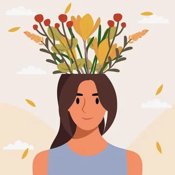 Flat design vector illustration concept of woman with flowers in her head. イラスト素材