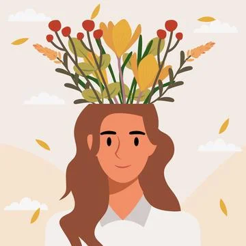 Flat design vector illustration concept of woman with flowers in her head. Stock Illustration
