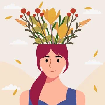 Flat design vector illustration concept of woman with flowers in her head. Stock-Illustration