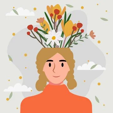 Flat design vector illustration concept of woman with flowers in her head. Illustrazione stock