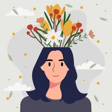 Flat design vector illustration concept of woman with flowers in her head. Stockillustratie