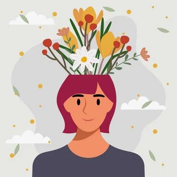 Flat design vector illustration concept of woman with flowers in her head. Stockillustratie