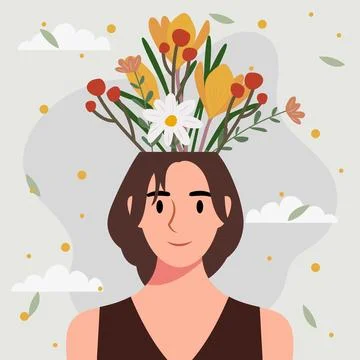Flat design vector illustration concept of woman with flowers in her head. Stockillustratie