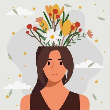Flat design vector illustration concept of woman with flowers in her head. Stock Illustration
