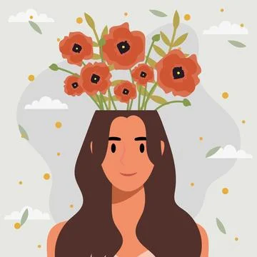 Flat design vector illustration concept of woman with flowers in her head. Stock-Illustration