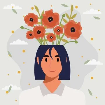 Flat design vector illustration concept of woman with flowers in her head. Stock Illustration