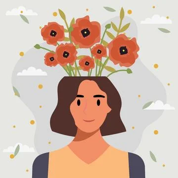 Flat design vector illustration concept of woman with flowers in her head. Stock Illustration