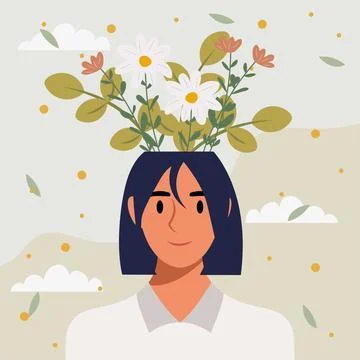 Flat design vector illustration concept of woman with flowers in her head. Stock Illustration