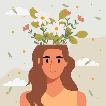 Flat design vector illustration concept of woman with flowers in her head. Stock Illustration