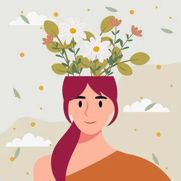 Flat design vector illustration concept of woman with flowers in her head. イラスト素材