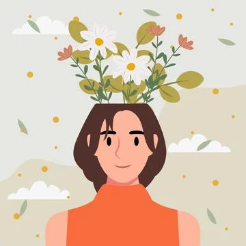 Flat design vector illustration concept of woman with flowers in her head. Stockillustratie