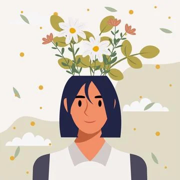 Flat design vector illustration concept of woman with flowers in her head. Illustrazione stock
