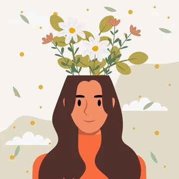 Flat design vector illustration concept of woman with flowers in her head. Illustrazione stock