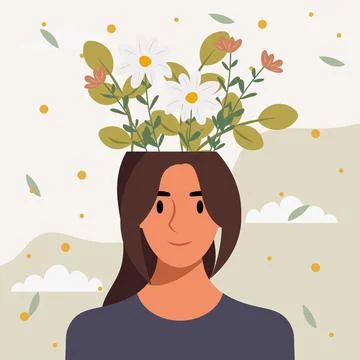 Flat design vector illustration concept of woman with flowers in her head. Illustrazione stock