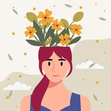 Flat design vector illustration concept of woman with flowers in her head. Stock Illustration
