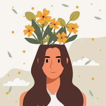Flat design vector illustration concept of woman with flowers in her head. Stock Illustration
